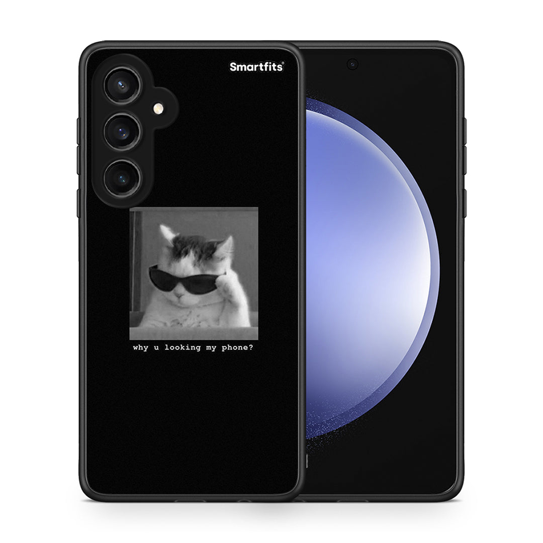 Θήκη Samsung Galaxy S23 FE Meme Cat από τη Smartfits με σχέδιο στο πίσω μέρος και μαύρο περίβλημα | Samsung Galaxy S23 FE Meme Cat case with colorful back and black bezels