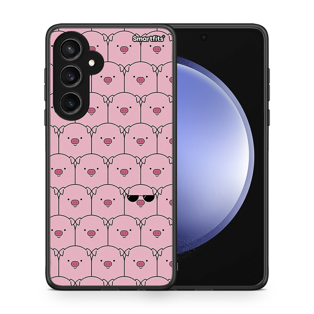 Θήκη Samsung Galaxy S23 FE Pig Glasses από τη Smartfits με σχέδιο στο πίσω μέρος και μαύρο περίβλημα | Samsung Galaxy S23 FE Pig Glasses case with colorful back and black bezels