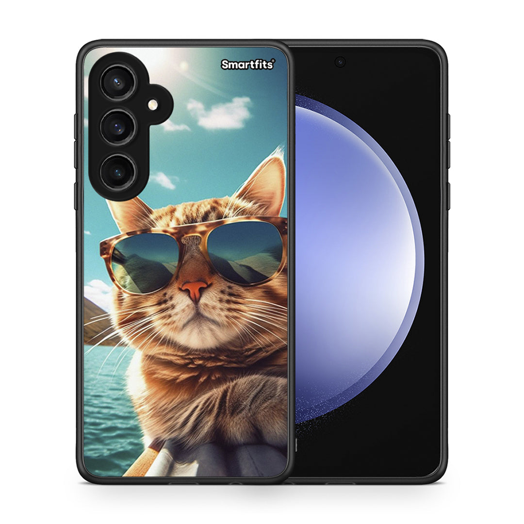 Θήκη Samsung Galaxy S23 FE Summer Cat από τη Smartfits με σχέδιο στο πίσω μέρος και μαύρο περίβλημα | Samsung Galaxy S23 FE Summer Cat case with colorful back and black bezels