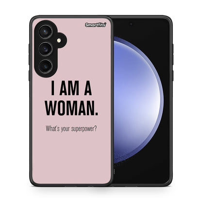 Θήκη Samsung Galaxy S23 FE Superpower Woman από τη Smartfits με σχέδιο στο πίσω μέρος και μαύρο περίβλημα | Samsung Galaxy S23 FE Superpower Woman case with colorful back and black bezels