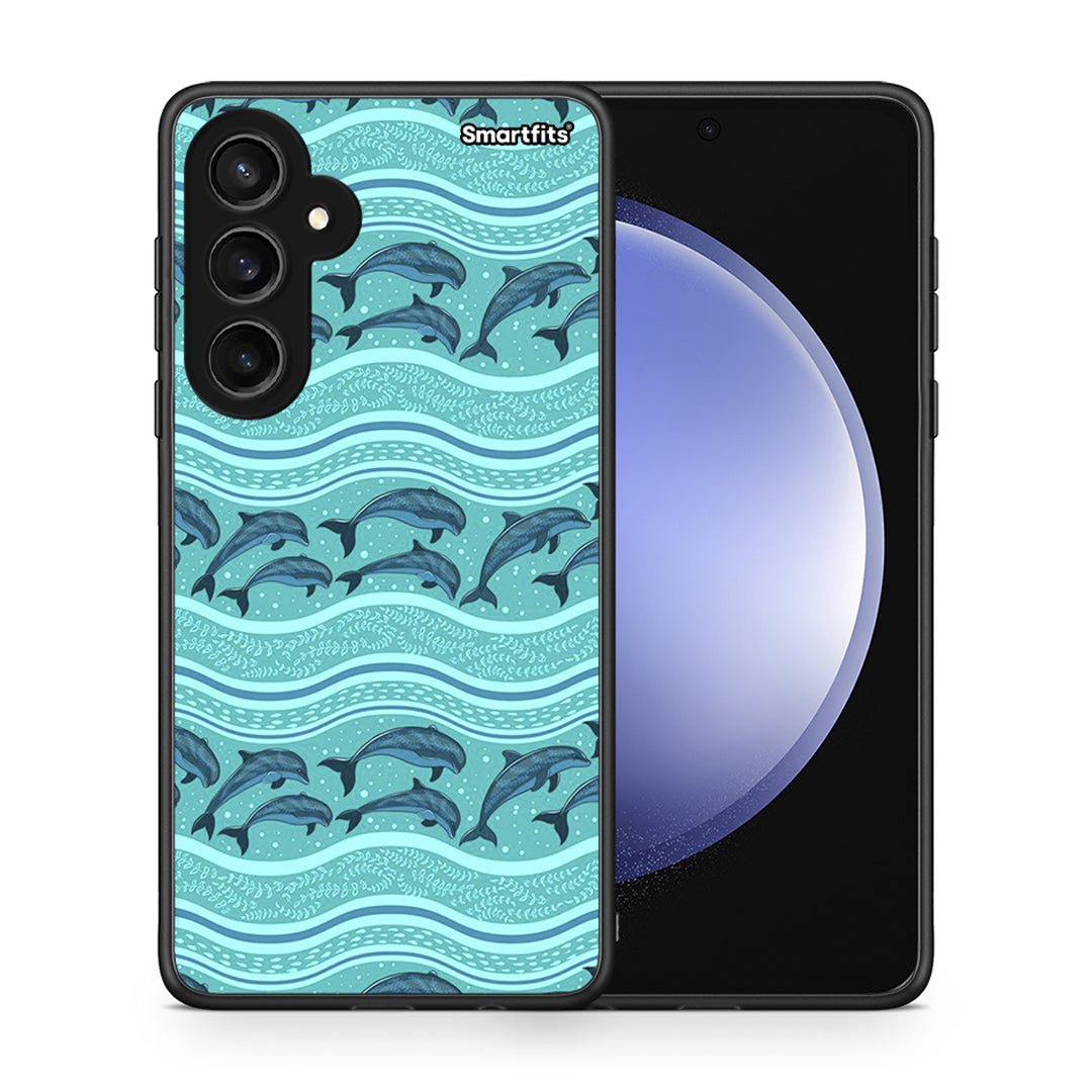 Θήκη Samsung Galaxy S23 FE Swimming Dolphins από τη Smartfits με σχέδιο στο πίσω μέρος και μαύρο περίβλημα | Samsung Galaxy S23 FE Swimming Dolphins case with colorful back and black bezels
