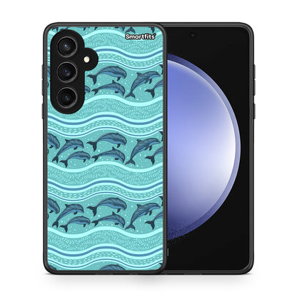 Θήκη Samsung Galaxy S23 FE Swimming Dolphins από τη Smartfits με σχέδιο στο πίσω μέρος και μαύρο περίβλημα | Samsung Galaxy S23 FE Swimming Dolphins case with colorful back and black bezels