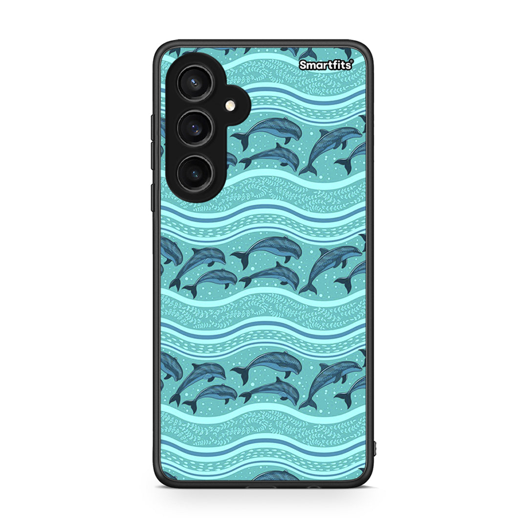 Samsung Galaxy S23 FE Swimming Dolphins θήκη από τη Smartfits με σχέδιο στο πίσω μέρος και μαύρο περίβλημα | Smartphone case with colorful back and black bezels by Smartfits