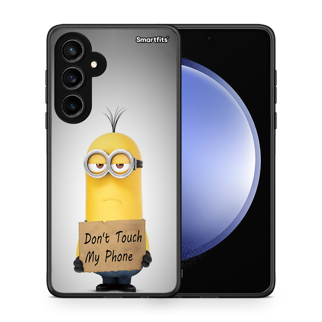 Θήκη Samsung Galaxy S23 FE Minion Text από τη Smartfits με σχέδιο στο πίσω μέρος και μαύρο περίβλημα | Samsung Galaxy S23 FE Minion Text case with colorful back and black bezels