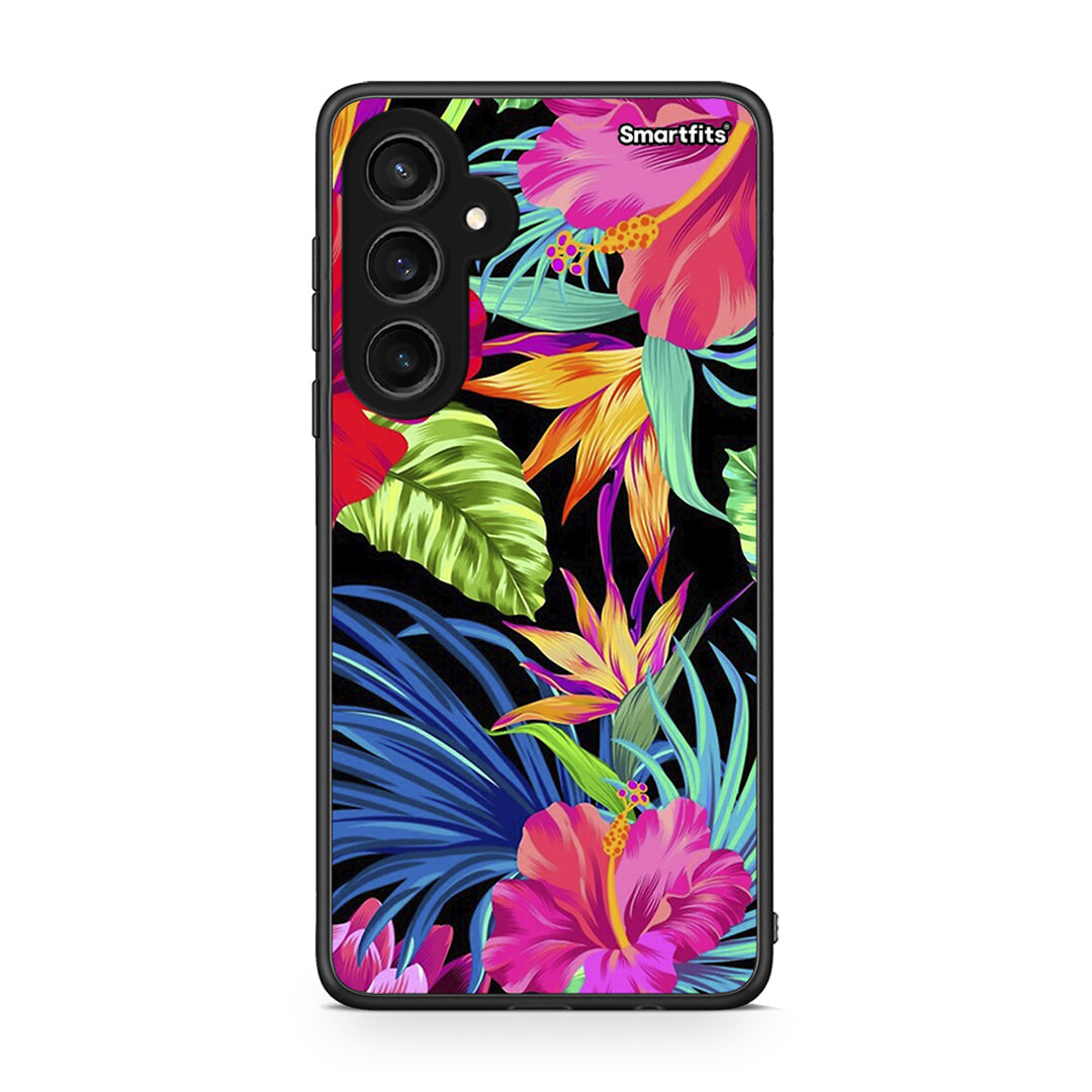 Samsung Galaxy S23 FE Tropical Flowers θήκη από τη Smartfits με σχέδιο στο πίσω μέρος και μαύρο περίβλημα | Smartphone case with colorful back and black bezels by Smartfits