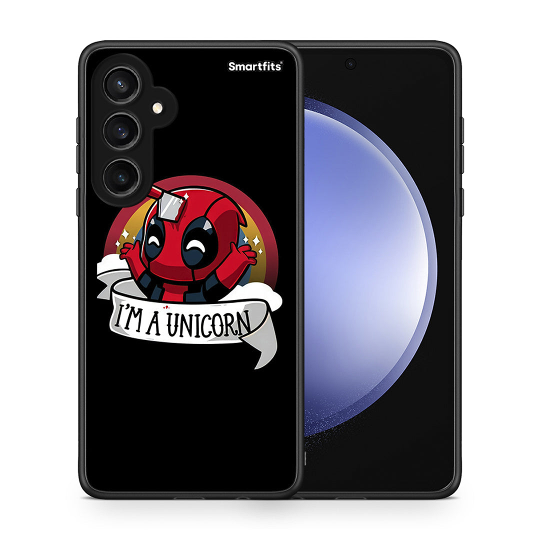 Θήκη Samsung Galaxy S23 FE Unicorn Deadpool από τη Smartfits με σχέδιο στο πίσω μέρος και μαύρο περίβλημα | Samsung Galaxy S23 FE Unicorn Deadpool case with colorful back and black bezels