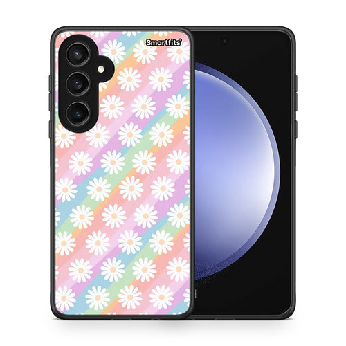 Θήκη Samsung Galaxy S23 FE White Daisies από τη Smartfits με σχέδιο στο πίσω μέρος και μαύρο περίβλημα | Samsung Galaxy S23 FE White Daisies case with colorful back and black bezels