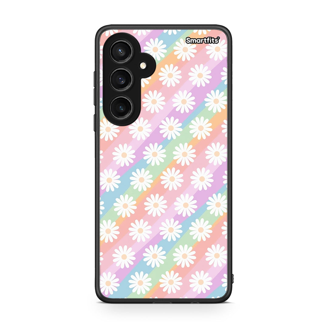 Samsung Galaxy S23 FE White Daisies θήκη από τη Smartfits με σχέδιο στο πίσω μέρος και μαύρο περίβλημα | Smartphone case with colorful back and black bezels by Smartfits
