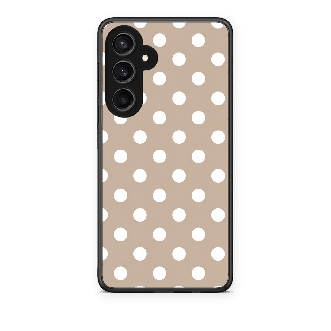 Θήκη Samsung Galaxy S23 FE White Polka Dots on Taupe από τη Smartfits με σχέδιο στο πίσω μέρος και μαύρο περίβλημα | Samsung Galaxy S23 FE White Polka Dots on Taupe case with colorful back and black bezels