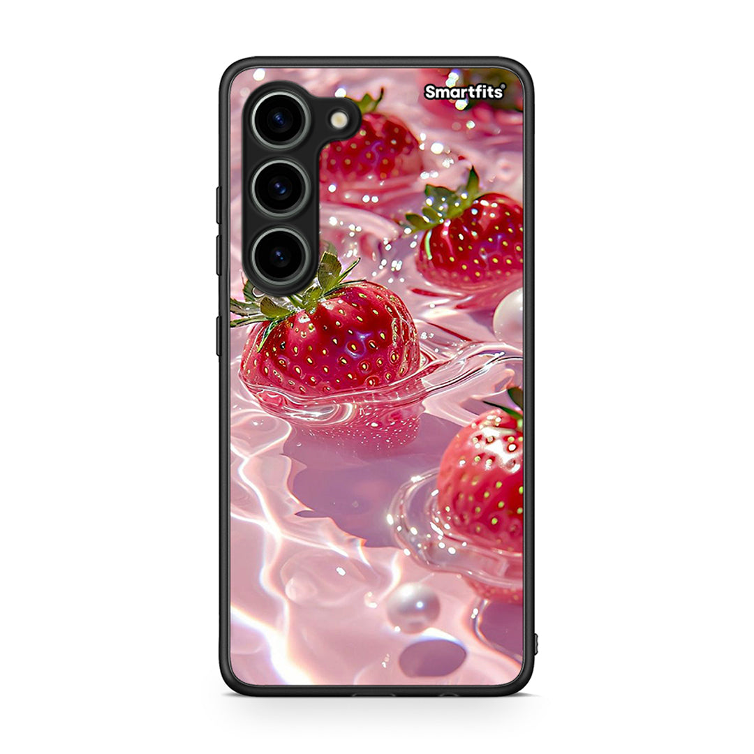 Θήκη Samsung Galaxy S23 Juicy Strawberries από τη Smartfits με σχέδιο στο πίσω μέρος και μαύρο περίβλημα | Samsung Galaxy S23 Juicy Strawberries Case with Colorful Back and Black Bezels