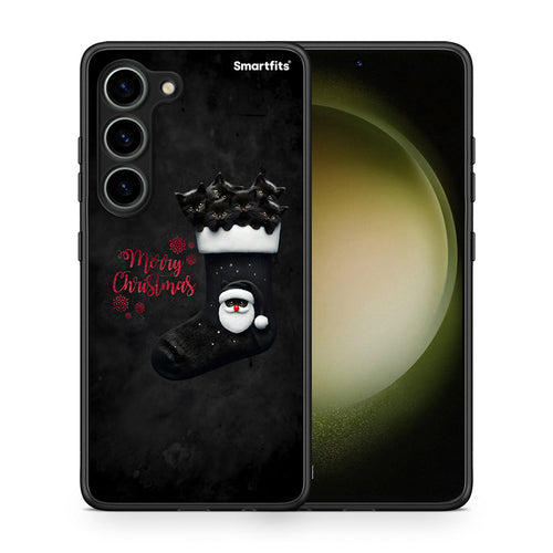 Θήκη Samsung Galaxy S23 Merry Cat Christmas από τη Smartfits με σχέδιο στο πίσω μέρος και μαύρο περίβλημα | Samsung Galaxy S23 Merry Cat Christmas Case with Colorful Back and Black Bezels