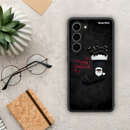 Θήκη Samsung Galaxy S23 Merry Cat Christmas από τη Smartfits με σχέδιο στο πίσω μέρος και μαύρο περίβλημα | Samsung Galaxy S23 Merry Cat Christmas Case with Colorful Back and Black Bezels