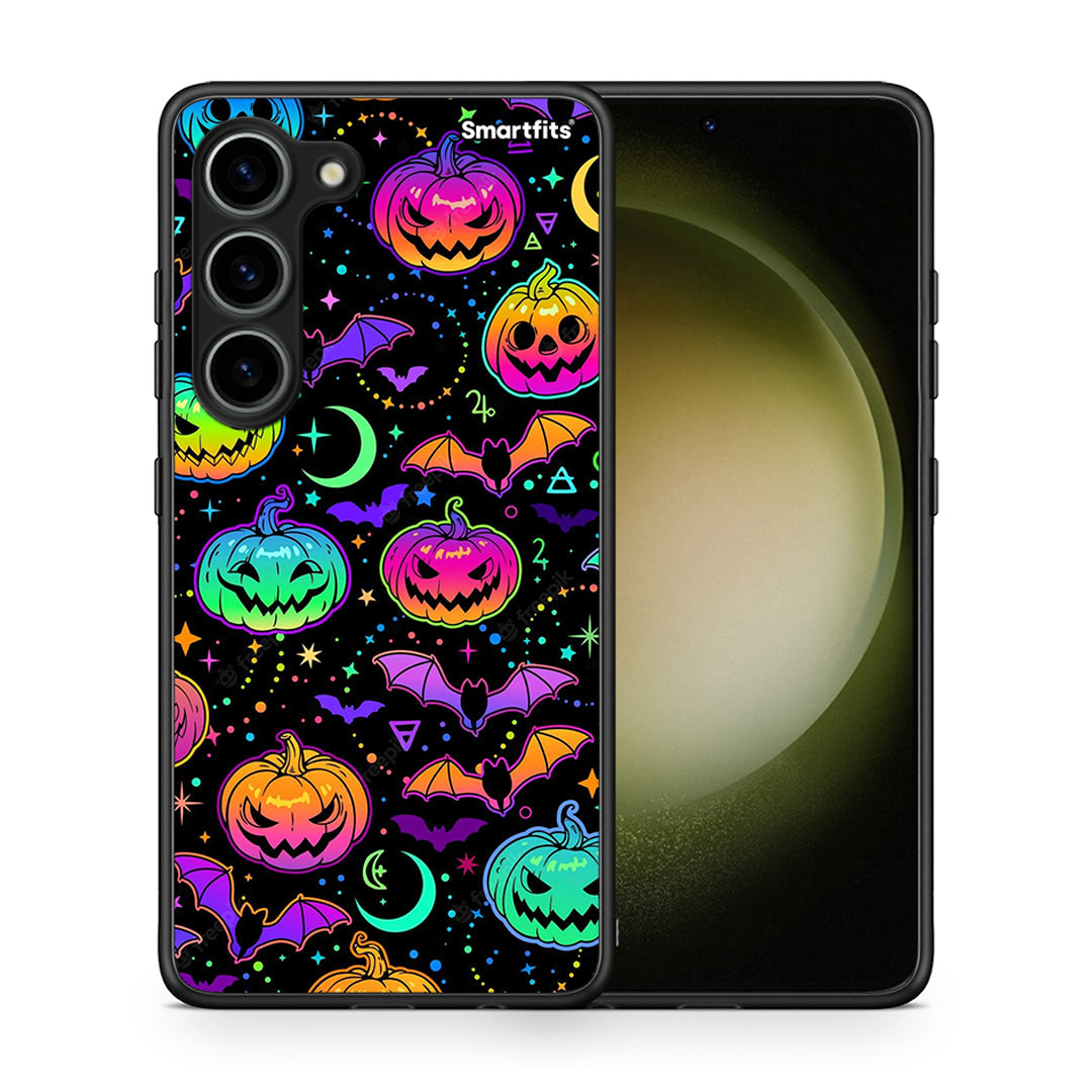 Θήκη Samsung Galaxy S23 Neon Halloween από τη Smartfits με σχέδιο στο πίσω μέρος και μαύρο περίβλημα | Samsung Galaxy S23 Neon Halloween Case with Colorful Back and Black Bezels