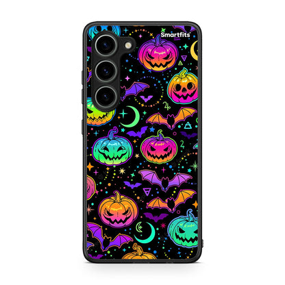 Θήκη Samsung Galaxy S23 Neon Halloween από τη Smartfits με σχέδιο στο πίσω μέρος και μαύρο περίβλημα | Samsung Galaxy S23 Neon Halloween Case with Colorful Back and Black Bezels