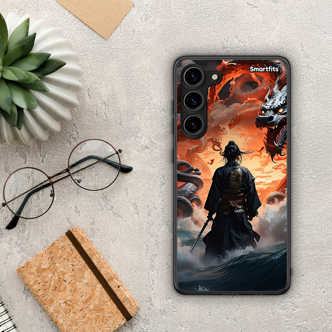 Θήκη Samsung Galaxy S23 Plus Dragons Fight από τη Smartfits με σχέδιο στο πίσω μέρος και μαύρο περίβλημα | Samsung Galaxy S23 Plus Dragons Fight Case with Colorful Back and Black Bezels