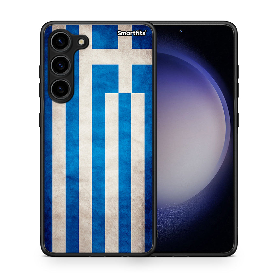 Θήκη Samsung Galaxy S23 Plus Flag Greek από τη Smartfits με σχέδιο στο πίσω μέρος και μαύρο περίβλημα | Samsung Galaxy S23 Plus Flag Greek Case with Colorful Back and Black Bezels