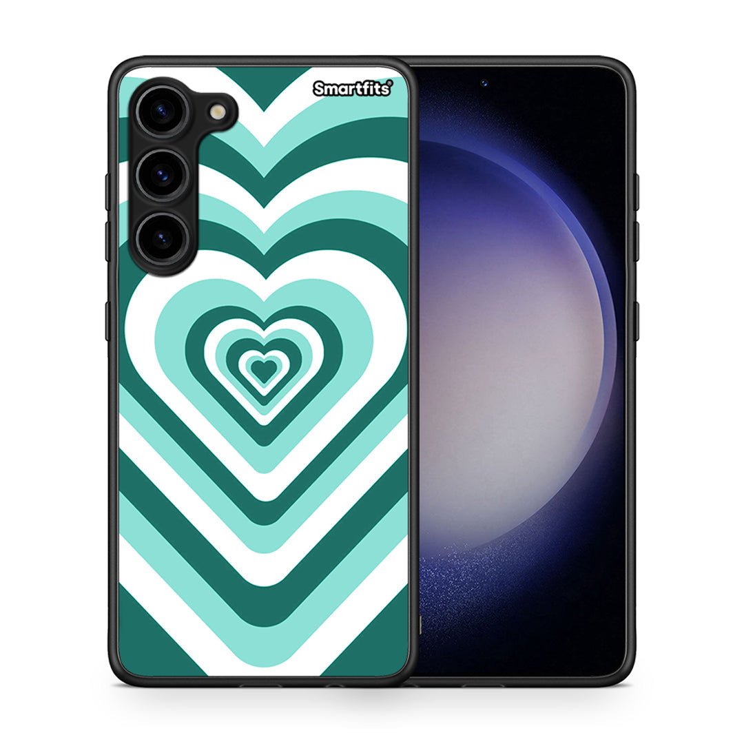 Θήκη Samsung Galaxy S23 Plus Green Hearts από τη Smartfits με σχέδιο στο πίσω μέρος και μαύρο περίβλημα | Samsung Galaxy S23 Plus Green Hearts Case with Colorful Back and Black Bezels