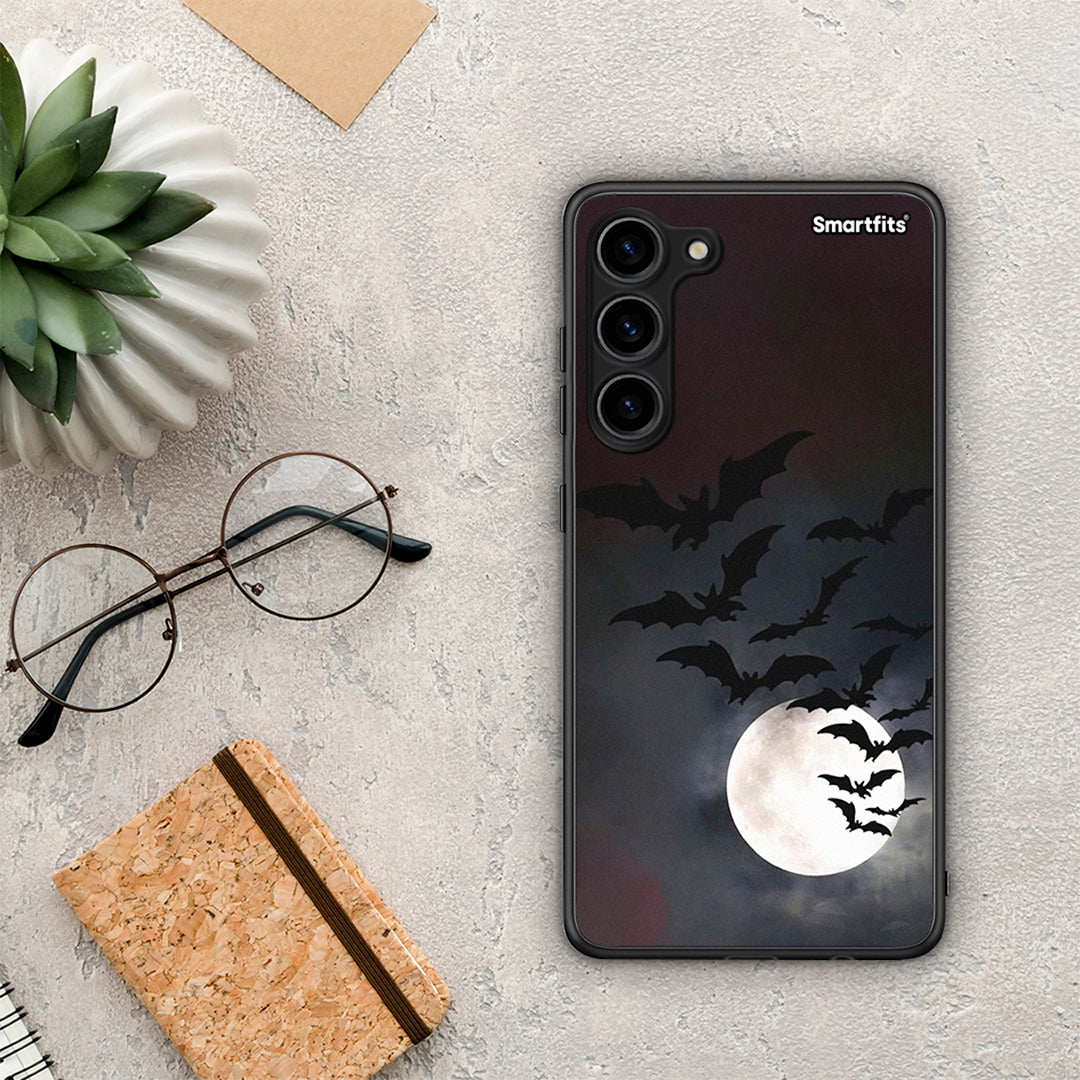 Θήκη Samsung Galaxy S23 Plus Halloween Bat Night από τη Smartfits με σχέδιο στο πίσω μέρος και μαύρο περίβλημα | Samsung Galaxy S23 Plus Halloween Bat Night Case with Colorful Back and Black Bezels