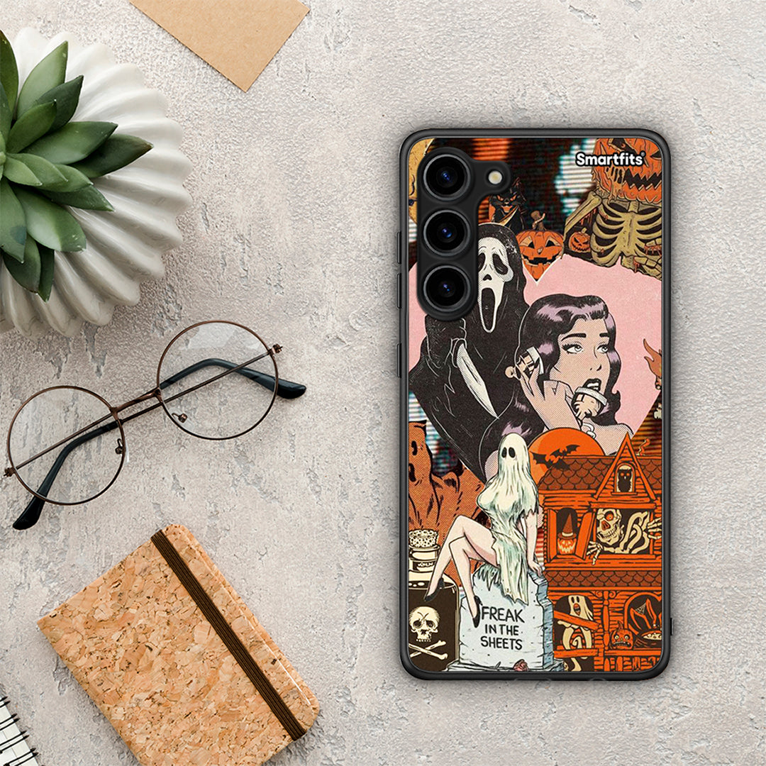Θήκη Samsung Galaxy S23 Plus Halloween Collage από τη Smartfits με σχέδιο στο πίσω μέρος και μαύρο περίβλημα | Samsung Galaxy S23 Plus Halloween Collage Case with Colorful Back and Black Bezels