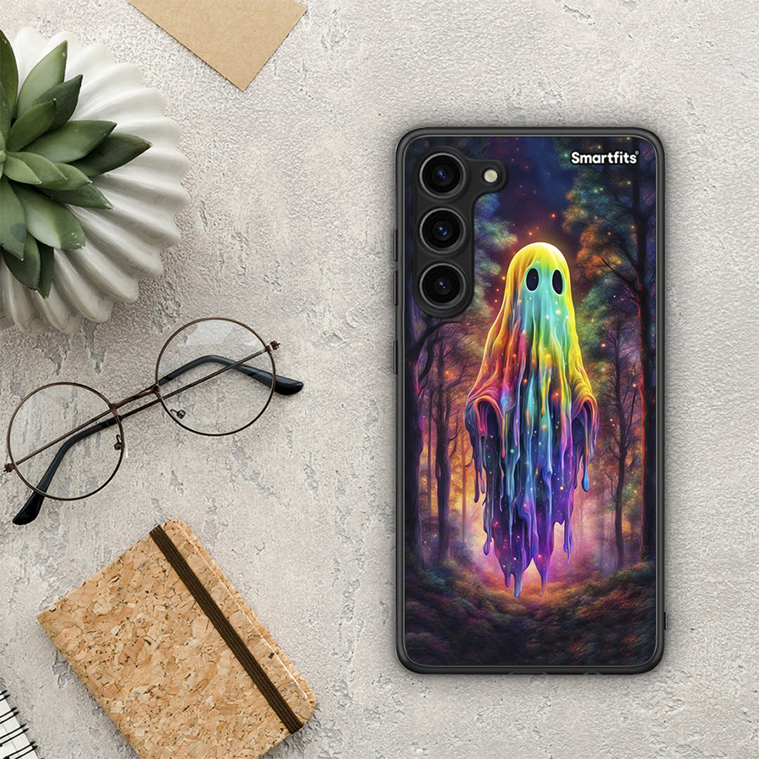 Θήκη Samsung Galaxy S23 Plus Halloween Ghost από τη Smartfits με σχέδιο στο πίσω μέρος και μαύρο περίβλημα | Samsung Galaxy S23 Plus Halloween Ghost Case with Colorful Back and Black Bezels