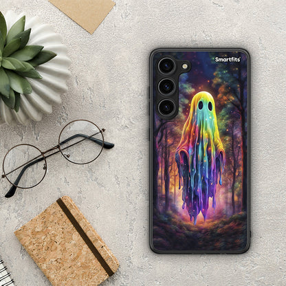 Θήκη Samsung Galaxy S23 Plus Halloween Ghost από τη Smartfits με σχέδιο στο πίσω μέρος και μαύρο περίβλημα | Samsung Galaxy S23 Plus Halloween Ghost Case with Colorful Back and Black Bezels