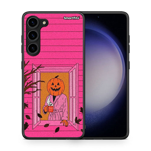 Θήκη Samsung Galaxy S23 Plus Halloween Pumpkin Lady από τη Smartfits με σχέδιο στο πίσω μέρος και μαύρο περίβλημα | Samsung Galaxy S23 Plus Halloween Pumpkin Lady Case with Colorful Back and Black Bezels