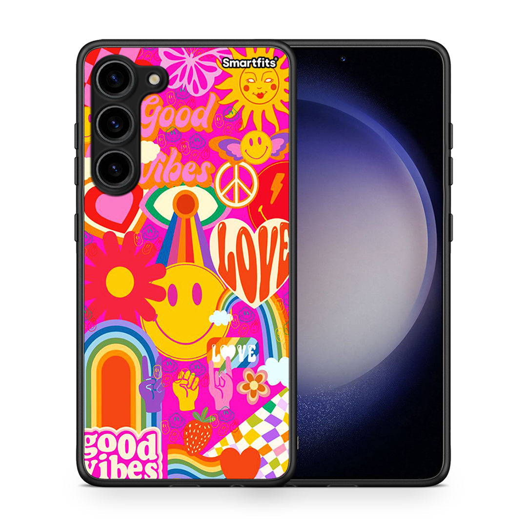 Θήκη Samsung Galaxy S23 Plus Hippie Love από τη Smartfits με σχέδιο στο πίσω μέρος και μαύρο περίβλημα | Samsung Galaxy S23 Plus Hippie Love Case with Colorful Back and Black Bezels