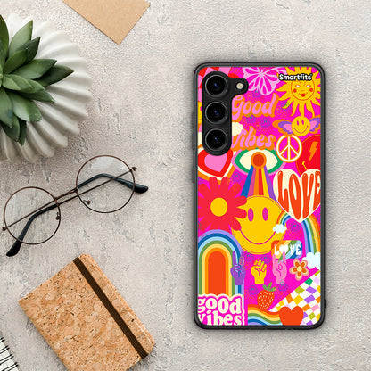 Θήκη Samsung Galaxy S23 Plus Hippie Love από τη Smartfits με σχέδιο στο πίσω μέρος και μαύρο περίβλημα | Samsung Galaxy S23 Plus Hippie Love Case with Colorful Back and Black Bezels