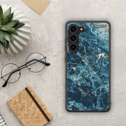 Θήκη Samsung Galaxy S23 Plus Marble Blue από τη Smartfits με σχέδιο στο πίσω μέρος και μαύρο περίβλημα | Samsung Galaxy S23 Plus Marble Blue Case with Colorful Back and Black Bezels