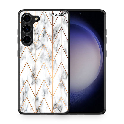 Θήκη Samsung Galaxy S23 Plus Marble Gold Geometric από τη Smartfits με σχέδιο στο πίσω μέρος και μαύρο περίβλημα | Samsung Galaxy S23 Plus Marble Gold Geometric Case with Colorful Back and Black Bezels