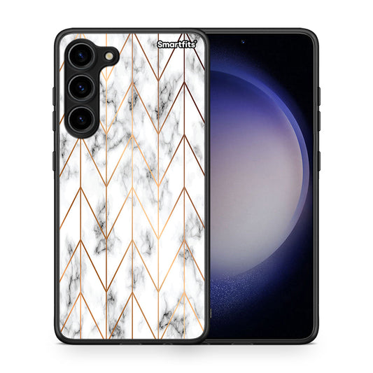 Θήκη Samsung Galaxy S23 Plus Marble Gold Geometric από τη Smartfits με σχέδιο στο πίσω μέρος και μαύρο περίβλημα | Samsung Galaxy S23 Plus Marble Gold Geometric Case with Colorful Back and Black Bezels