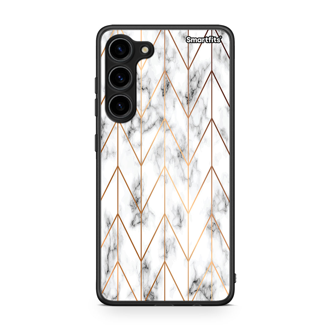 Θήκη Samsung Galaxy S23 Plus Marble Gold Geometric από τη Smartfits με σχέδιο στο πίσω μέρος και μαύρο περίβλημα | Samsung Galaxy S23 Plus Marble Gold Geometric Case with Colorful Back and Black Bezels