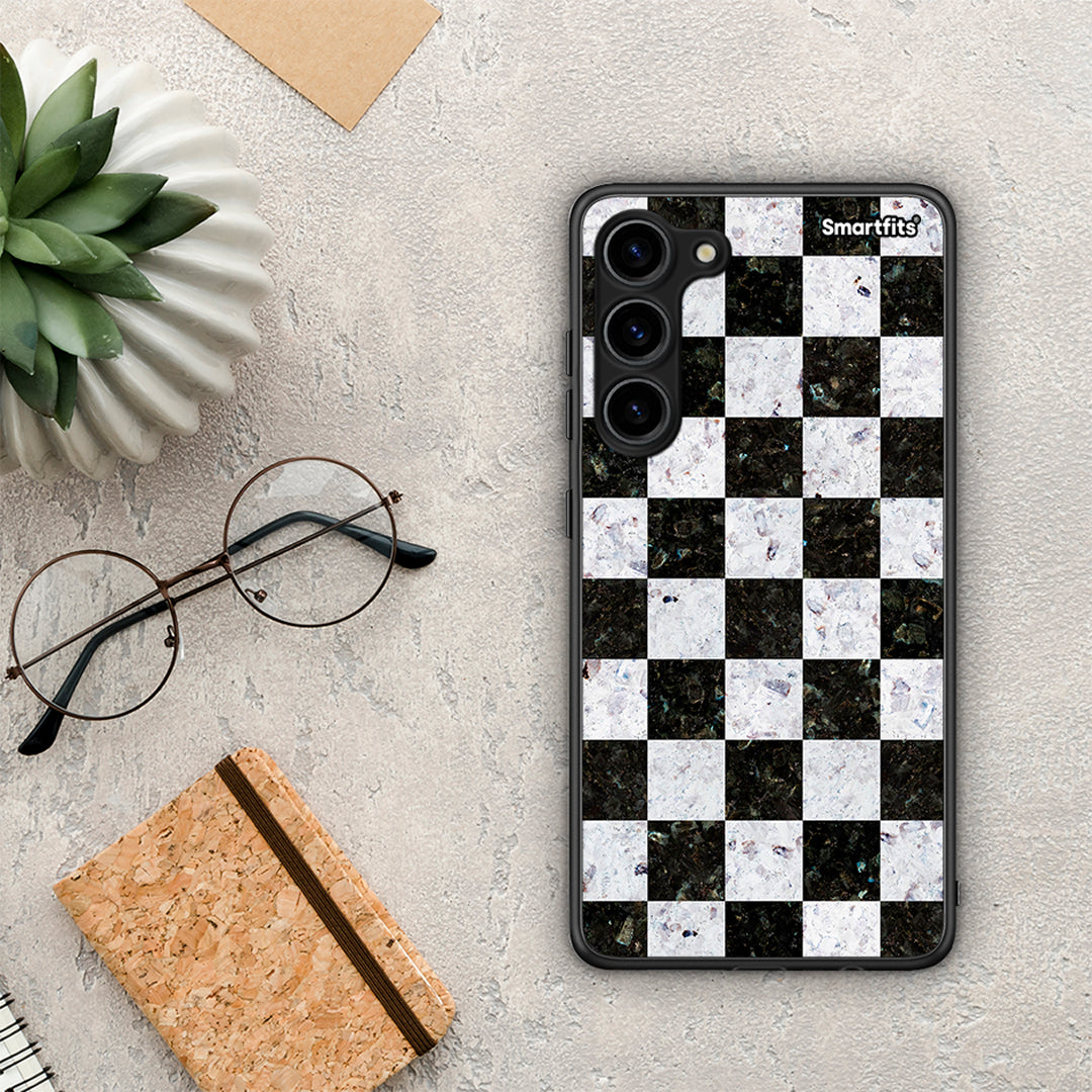 Θήκη Samsung Galaxy S23 Plus Marble Square Geometric από τη Smartfits με σχέδιο στο πίσω μέρος και μαύρο περίβλημα | Samsung Galaxy S23 Plus Marble Square Geometric Case with Colorful Back and Black Bezels
