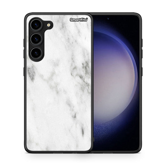 Θήκη Samsung Galaxy S23 Plus Marble White από τη Smartfits με σχέδιο στο πίσω μέρος και μαύρο περίβλημα | Samsung Galaxy S23 Plus Marble White Case with Colorful Back and Black Bezels