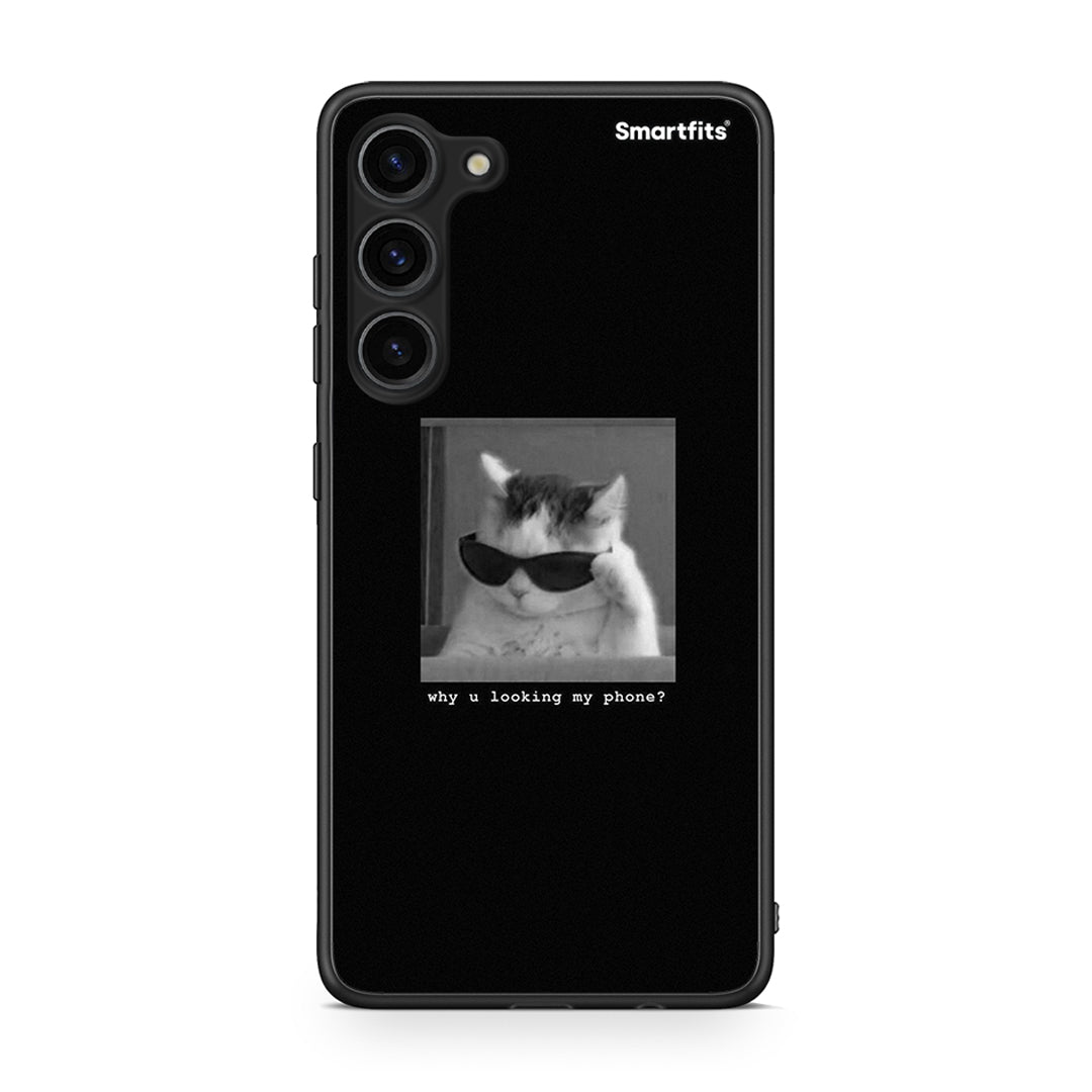 Θήκη Samsung Galaxy S23 Plus Meme Cat από τη Smartfits με σχέδιο στο πίσω μέρος και μαύρο περίβλημα | Samsung Galaxy S23 Plus Meme Cat Case with Colorful Back and Black Bezels