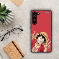 Thumbnail for Θήκη Samsung Galaxy S23 Plus Pirate Luffy από τη Smartfits με σχέδιο στο πίσω μέρος και μαύρο περίβλημα | Samsung Galaxy S23 Plus Pirate Luffy Case with Colorful Back and Black Bezels