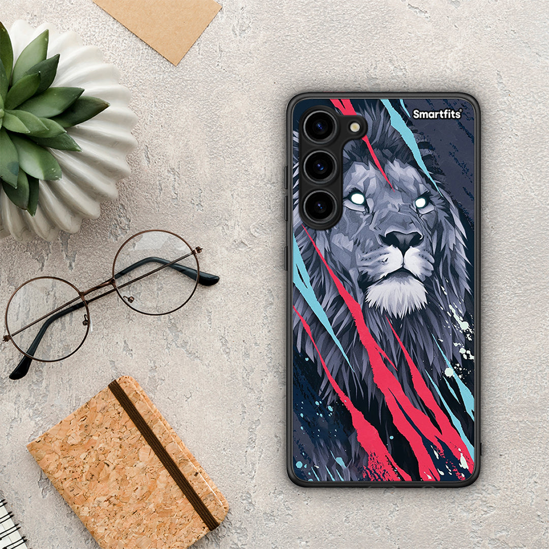 Θήκη Samsung Galaxy S23 Plus PopArt Lion Designer από τη Smartfits με σχέδιο στο πίσω μέρος και μαύρο περίβλημα | Samsung Galaxy S23 Plus PopArt Lion Designer Case with Colorful Back and Black Bezels