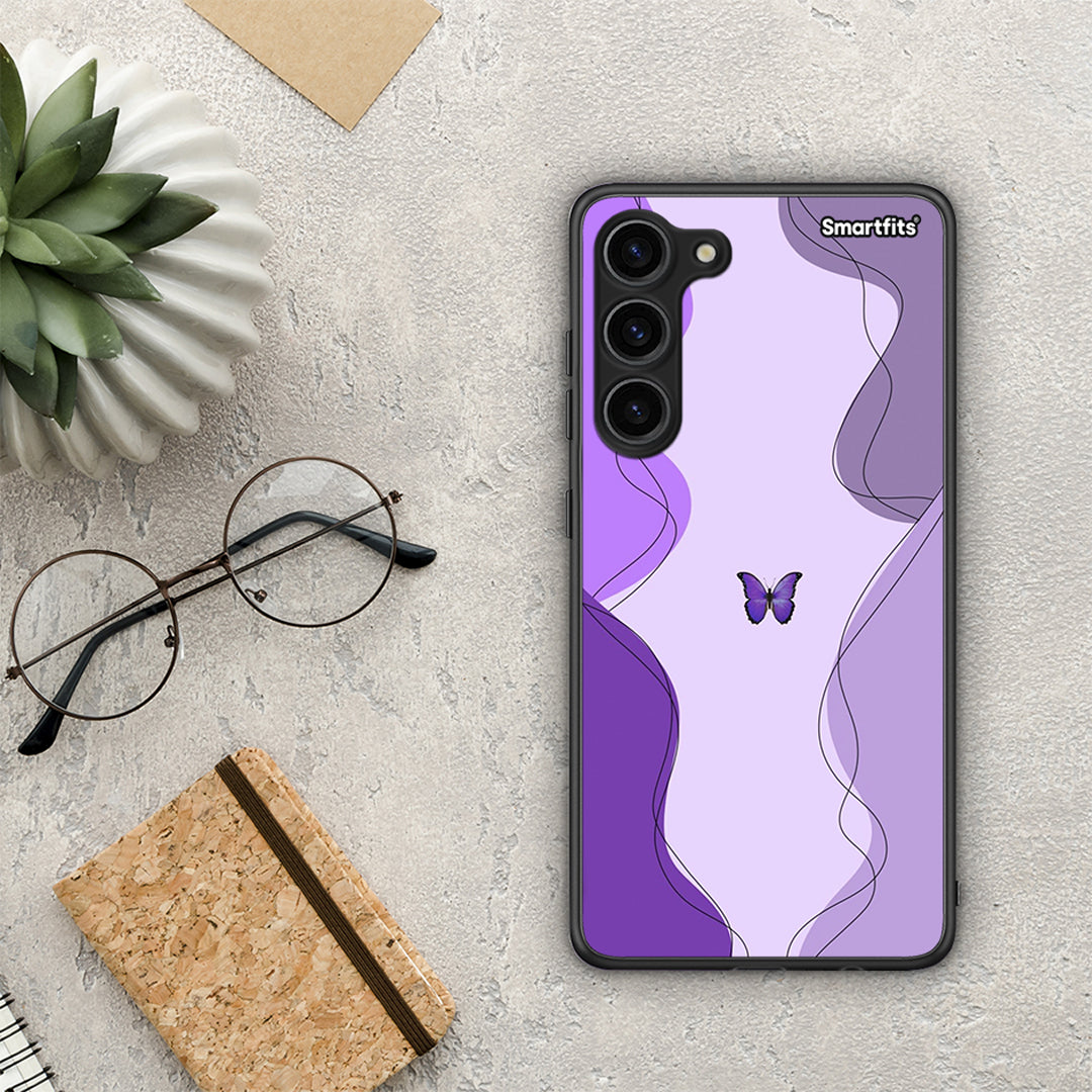 Θήκη Samsung Galaxy S23 Plus Purple Mariposa από τη Smartfits με σχέδιο στο πίσω μέρος και μαύρο περίβλημα | Samsung Galaxy S23 Plus Purple Mariposa Case with Colorful Back and Black Bezels