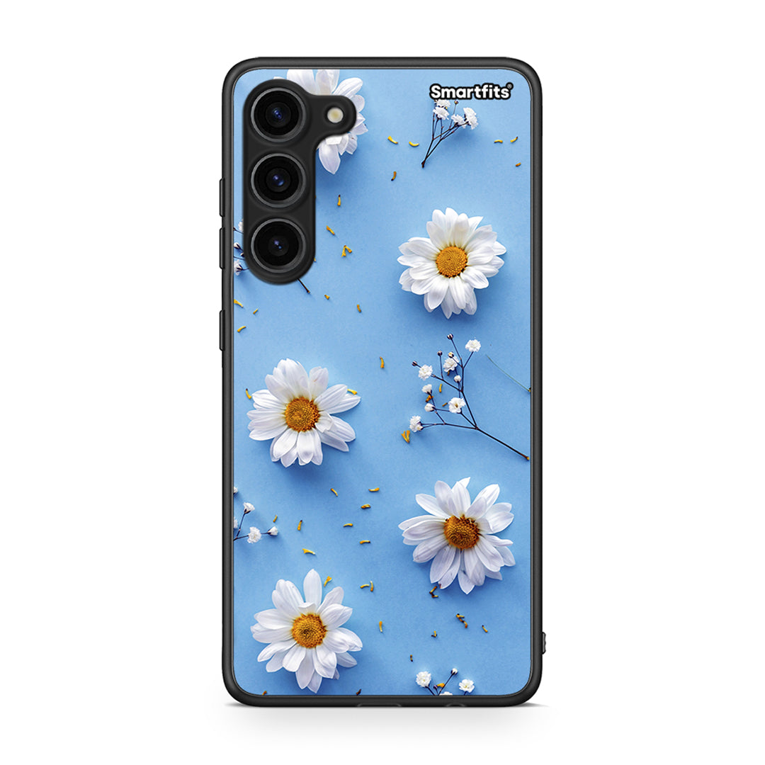 Θήκη Samsung Galaxy S23 Plus Real Daisies από τη Smartfits με σχέδιο στο πίσω μέρος και μαύρο περίβλημα | Samsung Galaxy S23 Plus Real Daisies Case with Colorful Back and Black Bezels