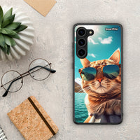 Thumbnail for Θήκη Samsung Galaxy S23 Plus Summer Cat από τη Smartfits με σχέδιο στο πίσω μέρος και μαύρο περίβλημα | Samsung Galaxy S23 Plus Summer Cat Case with Colorful Back and Black Bezels