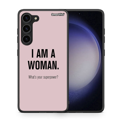 Θήκη Samsung Galaxy S23 Plus Superpower Woman από τη Smartfits με σχέδιο στο πίσω μέρος και μαύρο περίβλημα | Samsung Galaxy S23 Plus Superpower Woman Case with Colorful Back and Black Bezels