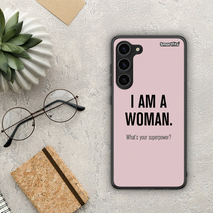Θήκη Samsung Galaxy S23 Plus Superpower Woman από τη Smartfits με σχέδιο στο πίσω μέρος και μαύρο περίβλημα | Samsung Galaxy S23 Plus Superpower Woman Case with Colorful Back and Black Bezels