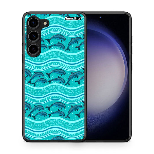 Θήκη Samsung Galaxy S23 Plus Swimming Dolphins από τη Smartfits με σχέδιο στο πίσω μέρος και μαύρο περίβλημα | Samsung Galaxy S23 Plus Swimming Dolphins Case with Colorful Back and Black Bezels