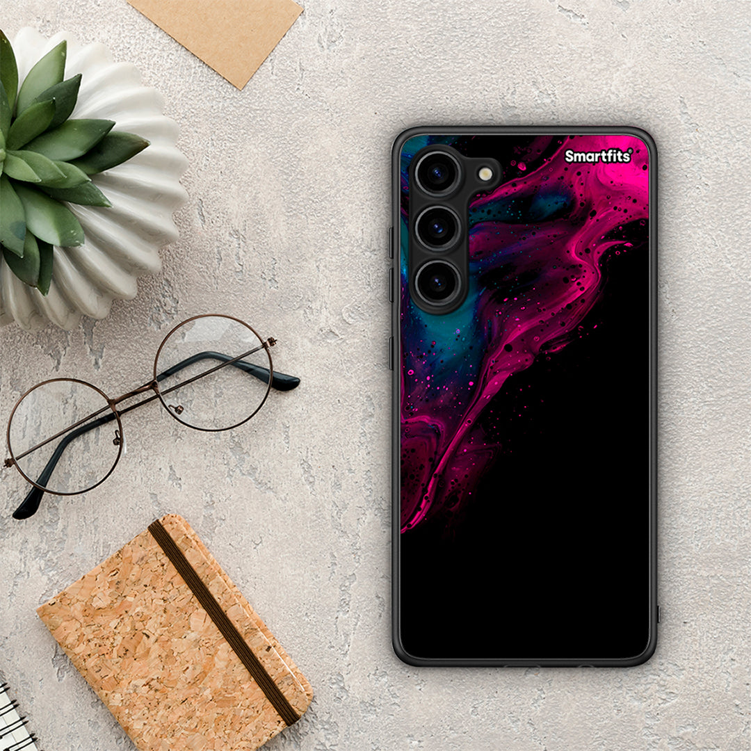 Θήκη Samsung Galaxy S23 Plus Watercolor Pink Black από τη Smartfits με σχέδιο στο πίσω μέρος και μαύρο περίβλημα | Samsung Galaxy S23 Plus Watercolor Pink Black Case with Colorful Back and Black Bezels