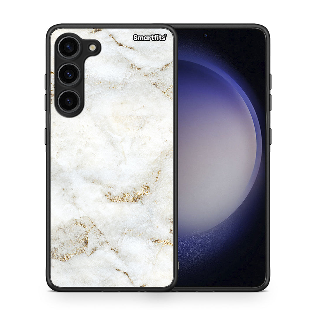 Θήκη Samsung Galaxy S23 Plus White Gold Marble από τη Smartfits με σχέδιο στο πίσω μέρος και μαύρο περίβλημα | Samsung Galaxy S23 Plus White Gold Marble Case with Colorful Back and Black Bezels