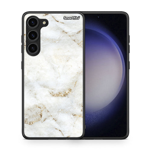 Θήκη Samsung Galaxy S23 Plus White Gold Marble από τη Smartfits με σχέδιο στο πίσω μέρος και μαύρο περίβλημα | Samsung Galaxy S23 Plus White Gold Marble Case with Colorful Back and Black Bezels