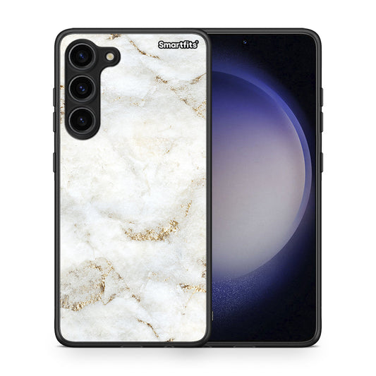 Θήκη Samsung Galaxy S23 Plus White Gold Marble από τη Smartfits με σχέδιο στο πίσω μέρος και μαύρο περίβλημα | Samsung Galaxy S23 Plus White Gold Marble Case with Colorful Back and Black Bezels