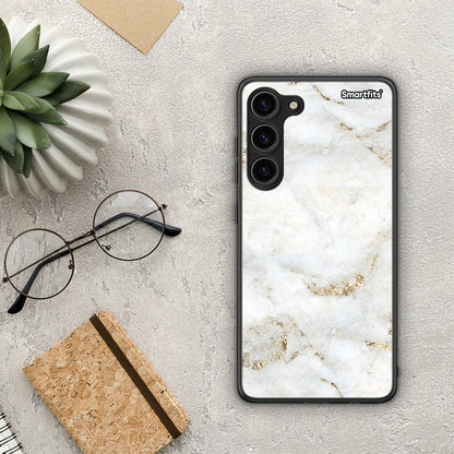 Θήκη Samsung Galaxy S23 Plus White Gold Marble από τη Smartfits με σχέδιο στο πίσω μέρος και μαύρο περίβλημα | Samsung Galaxy S23 Plus White Gold Marble Case with Colorful Back and Black Bezels
