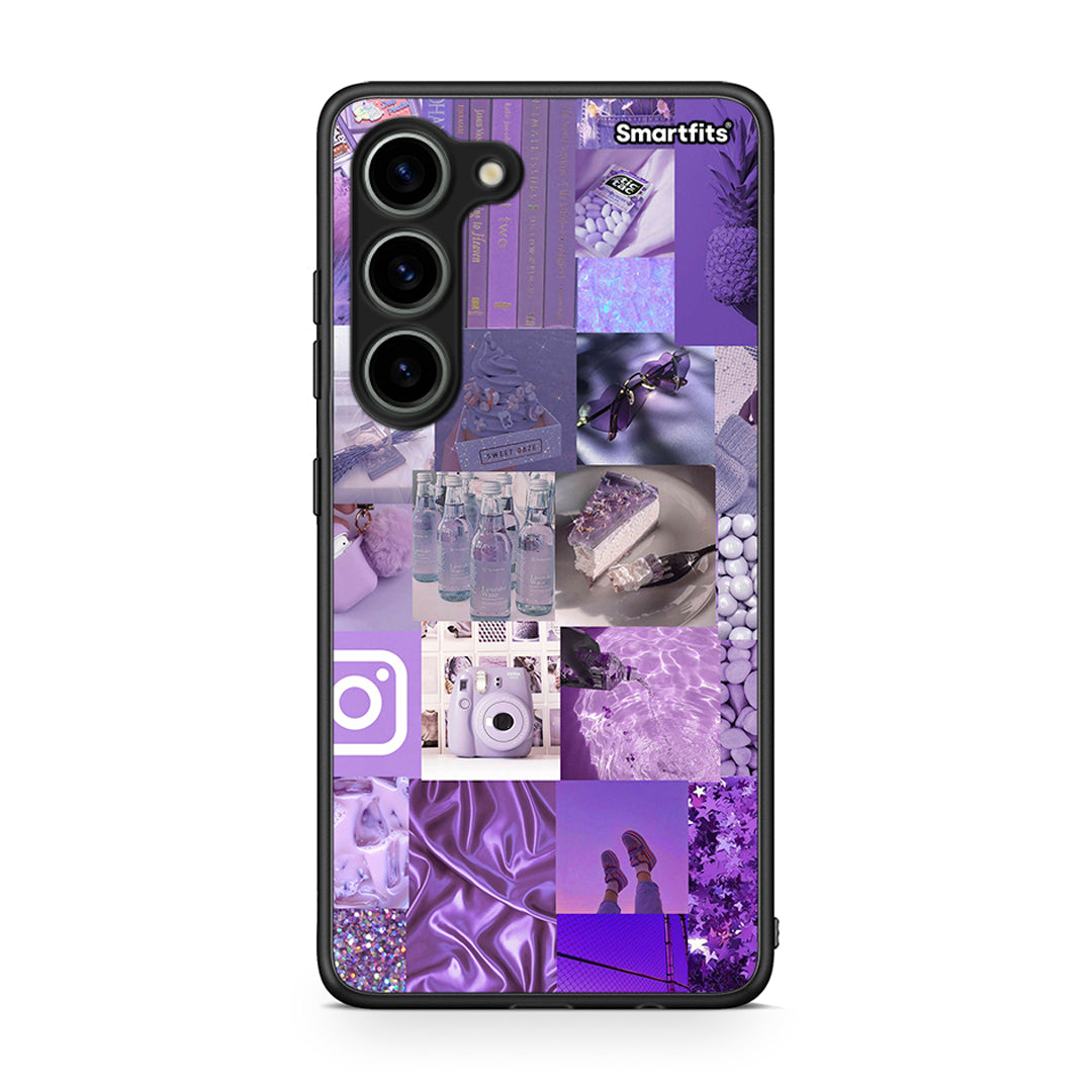 Θήκη Samsung Galaxy S23 Purple Aesthetic Collage από τη Smartfits με σχέδιο στο πίσω μέρος και μαύρο περίβλημα | Samsung Galaxy S23 Purple Aesthetic Collage Case with Colorful Back and Black Bezels