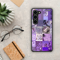 Thumbnail for Θήκη Samsung Galaxy S23 Purple Aesthetic Collage από τη Smartfits με σχέδιο στο πίσω μέρος και μαύρο περίβλημα | Samsung Galaxy S23 Purple Aesthetic Collage Case with Colorful Back and Black Bezels